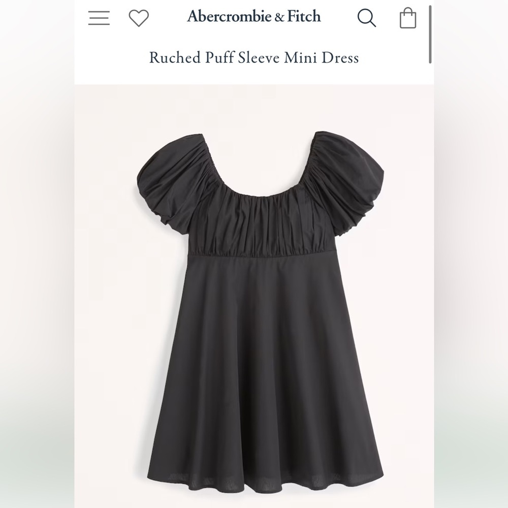 Abercrombie & Fitch Ruched Puff Sleeve Mini Dress in Black - Size Medium